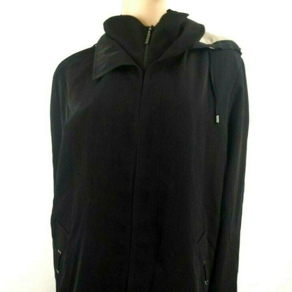 Women's Nordstrom Gallery Lined Windbreaker Jacket Removable Hood Black Large - Picture 1 of 6
